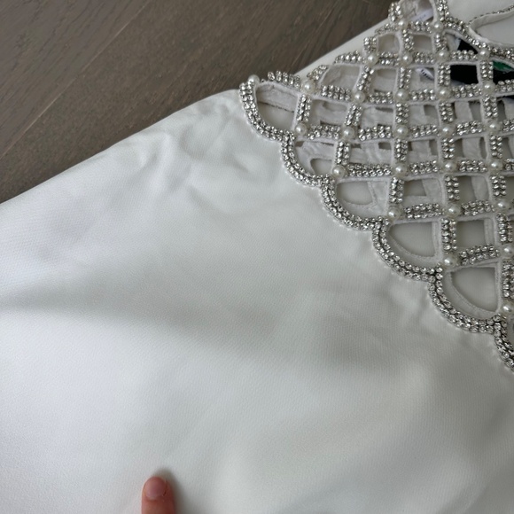Retrofete SOLENE White Dress Cut Out Pearl Crystal Embellished XS X-SMALL - Picture 8 of 14